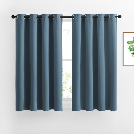 NICETOWN Smoky Blue Blackout Curtains for Bedroom - Triple Weave Grommet Top Thermal Insulated Window Treatment Light Blocking Drapes for Cafe/Home Office, W46 x L54, Set of 2