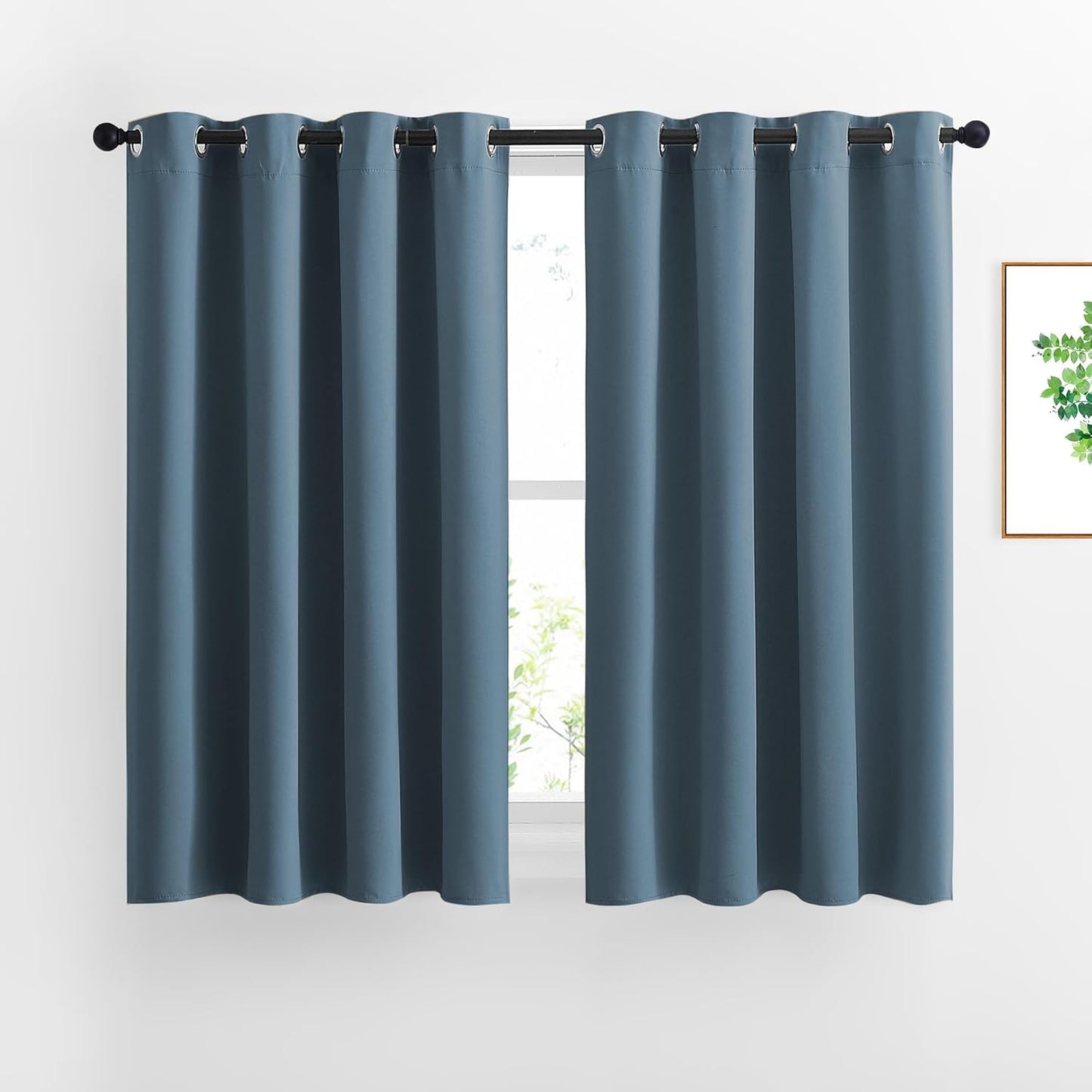 NICETOWN Window Curtains Blackout Drapes - Smoky Blue Energy Saving Blackout Draperies for Bedroom/Living Room (2 Panels, 52 inches Wide by 45 inches Long)