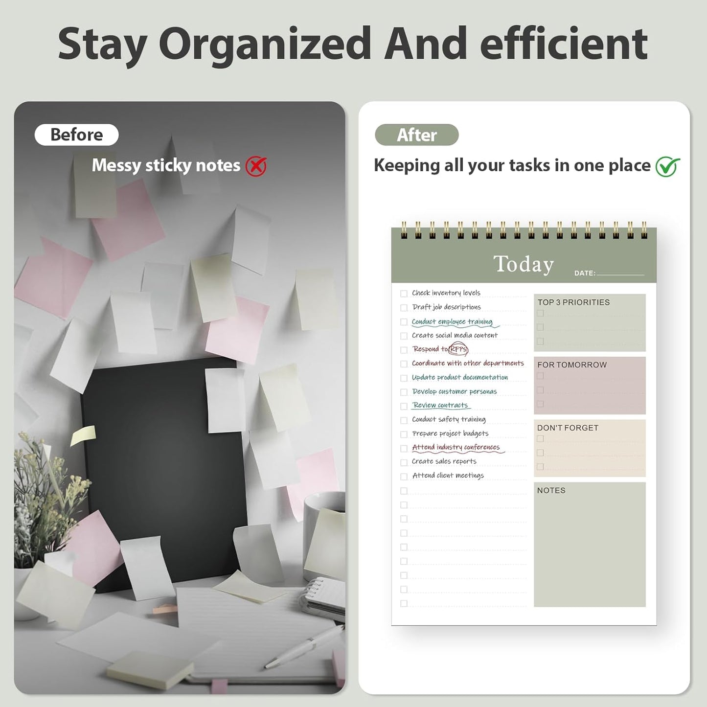 Weekly To Do List Notepad, Undated Planner with 52 Sheets (8.5''x11''), Desk Weekly Planner for Women & Man, Home School & Work (E-Green)