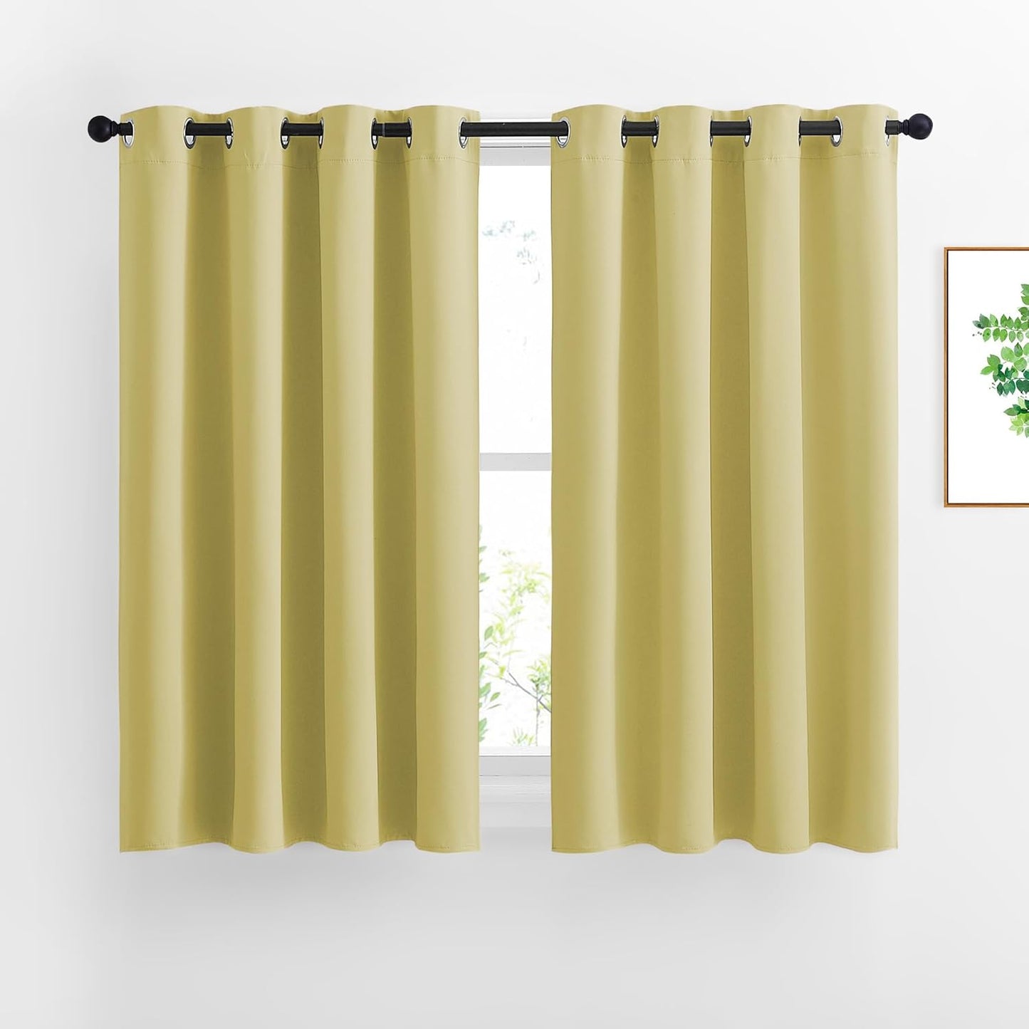 NICETOWN Room Darkening Curtains for Girls Room - Thermal Insulated Solid Grommet Room Darkening Panels/Drapes for Girl's Bedroom (Paler Yellow, 1 Pair, 52 by 54-Inch)
