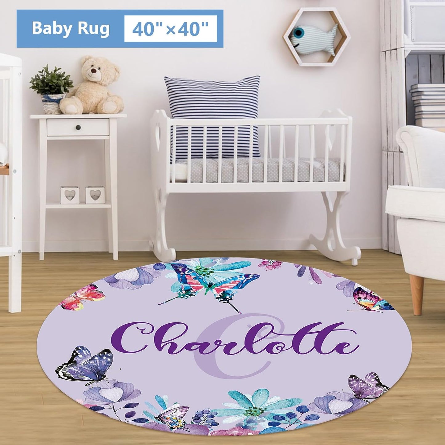 Personalized 5-Piece Crib Set, Custom Bedding With Name for Girls, Purple Butterfly Nursery Set, Gifts for Infants, Toddlers, New Parents