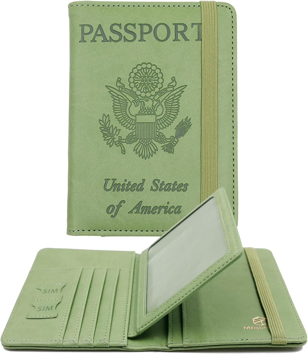 Melsbrinna RFID Passport Holder for Travel, Unisex Adults, Green, Faux Leather, Travel Wallet, RFID Protected