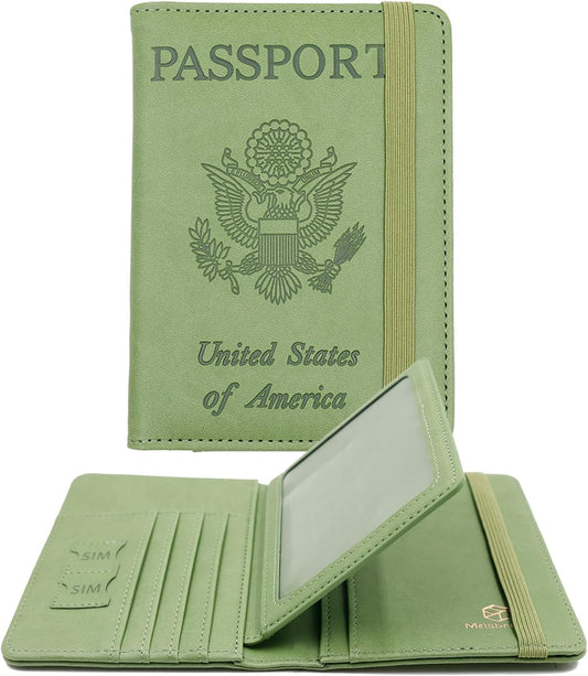 Melsbrinna RFID Passport Holder for Travel, Unisex Adults, Green, Faux Leather, Travel Wallet, RFID Protected