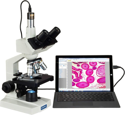 OMAX M83EZ-C02 Digital Lab Trinocular Compound LED Microscope - 40X-2500X Magnification - Features USB Digital Camera & Double Layer Mechanical Stage