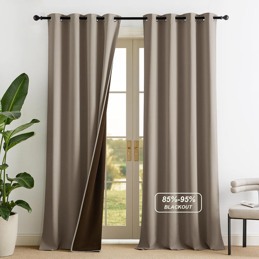 NICETOWN Grommet Plylux Blackout Curtains 95 Inches Long 2 Panels, Light Blocking Window Drapes for Living Room, Thermal Insulated, Noise Reduction, Cappuccino, 52" Wide per Panel