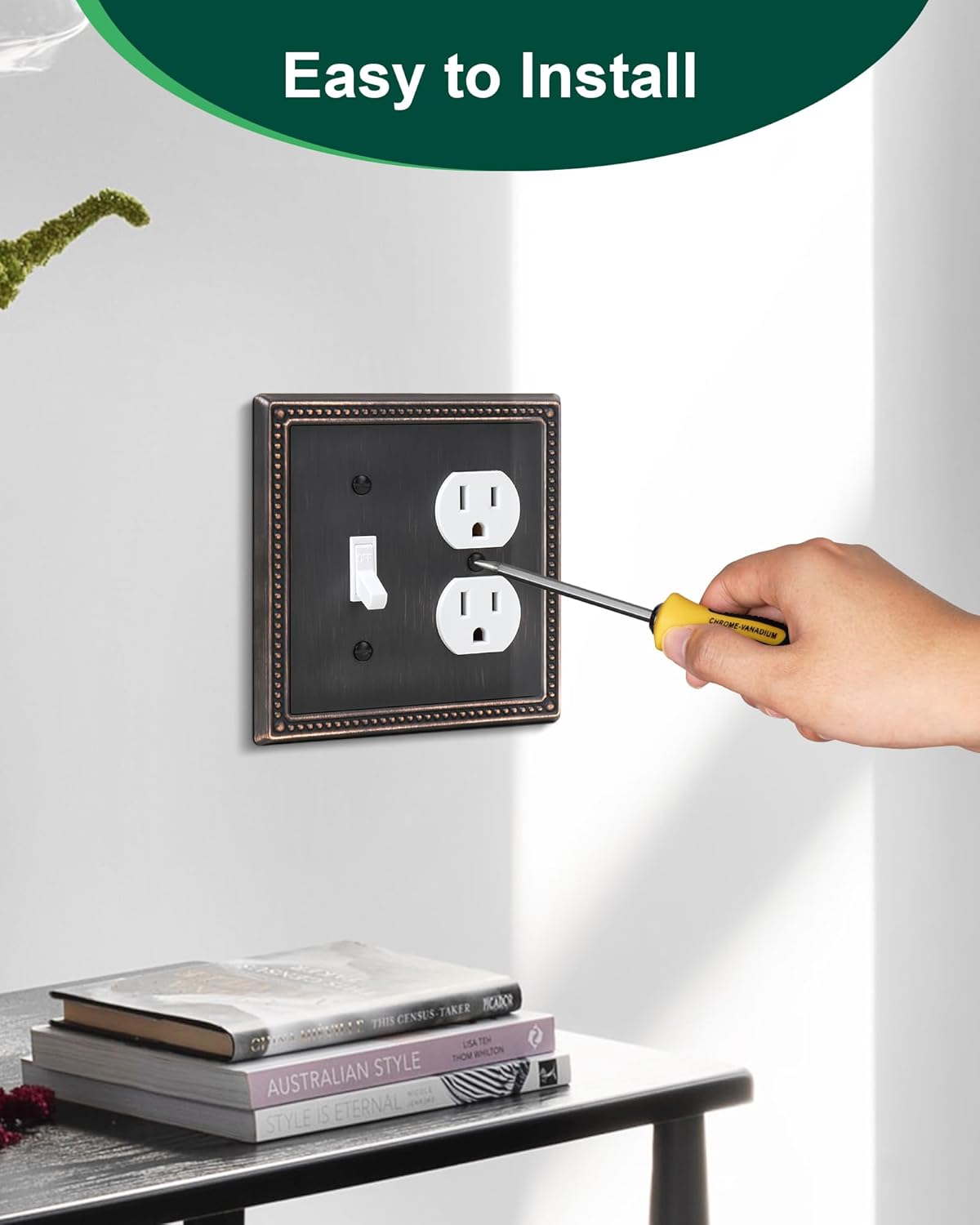 2-Pack Combo Toggle/Duplex Light Switch Cover Plate, Aged Bronze Metal Wall Outlet Cover Plate, Decorative Classic Beaded Wall Socket Receptacle Cover for Electrical Outlets, Light Switch