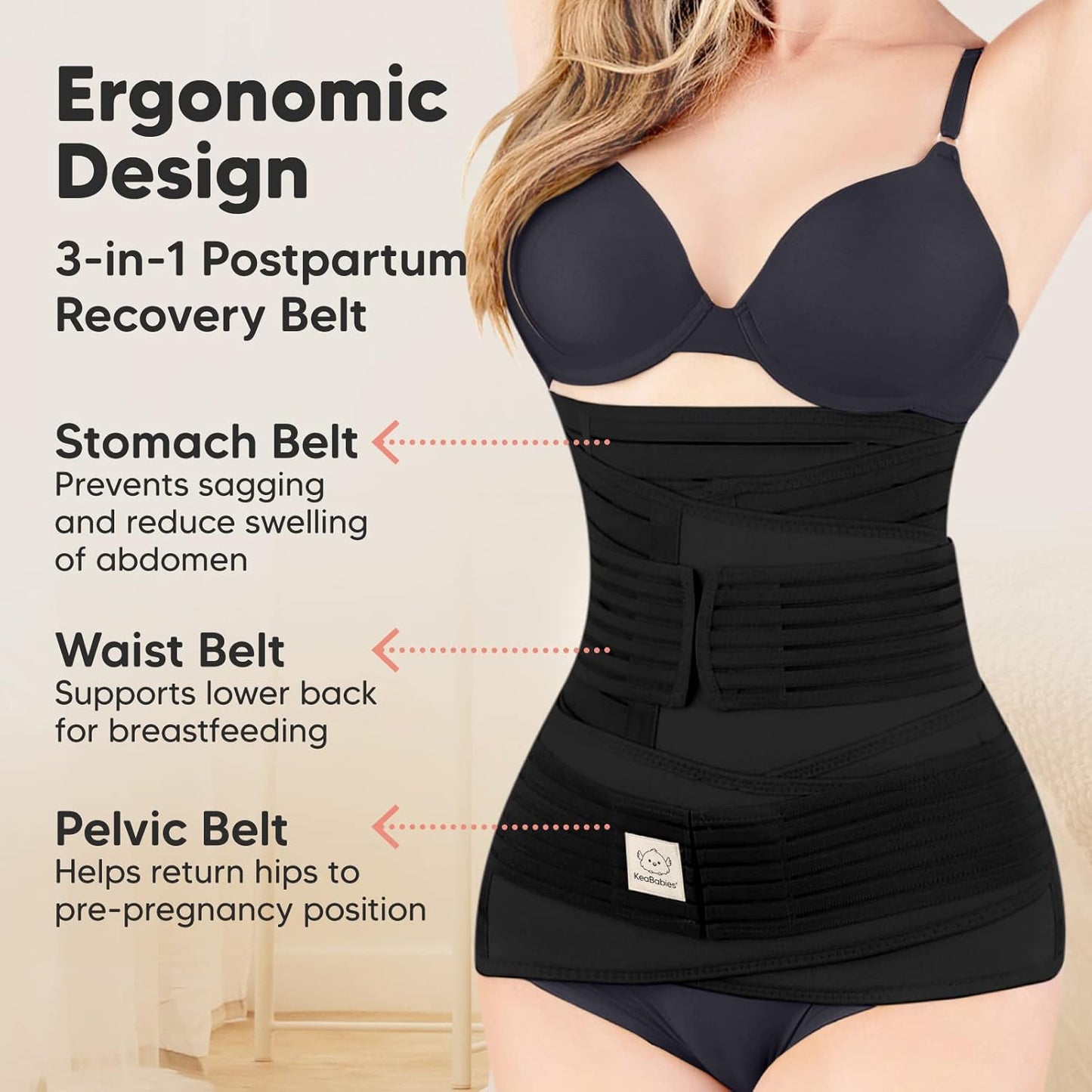 3 in 1 Postpartum Belly Support Recovery Wrap – Postpartum Belly Band, After Birth Brace, Slimming Girdles, Body Shaper Waist Shapewear, Post Surgery Pregnancy Belly Support Band (Midnight Black, XL)
