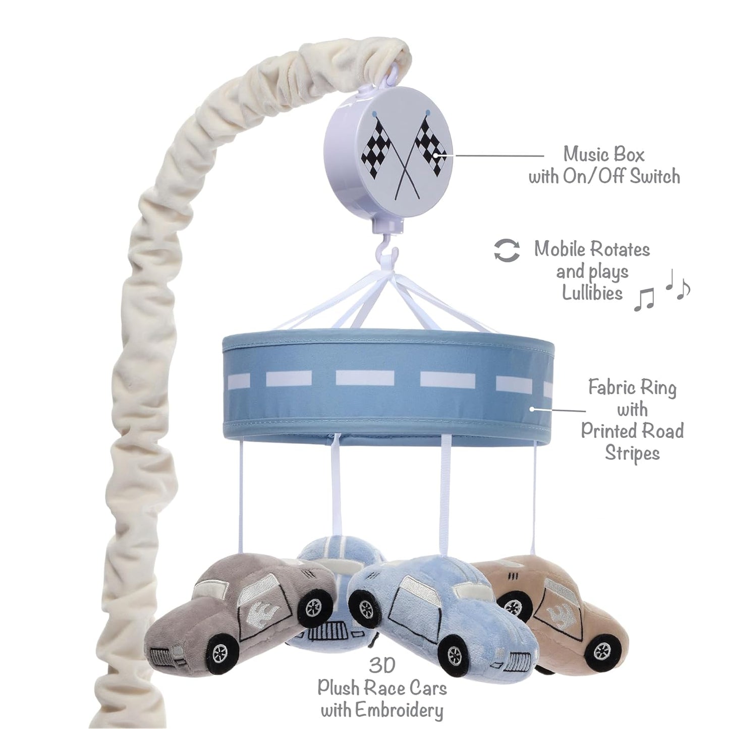Lambs & Ivy Little Racer Musical Car/Transportation Baby Crib Mobile Soother Toy