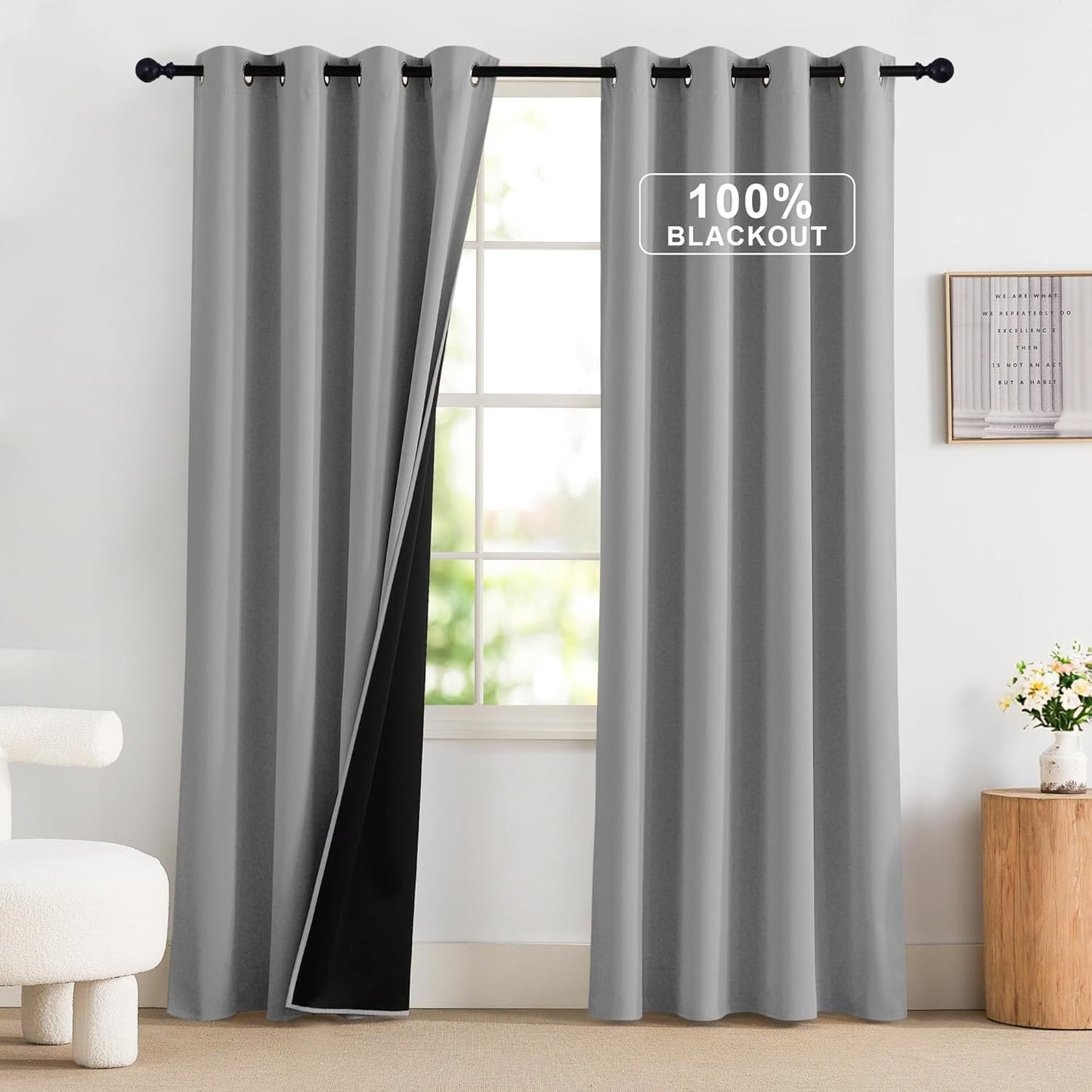 NICETOWN 100% Blackout Window Curtains 84 inches Long 2 Panels Set, Thermal Insulated Grommet Drapes, Room Darkening Curtain for Bedroom Living Room(W52 x L84 Inch, Silver Grey)