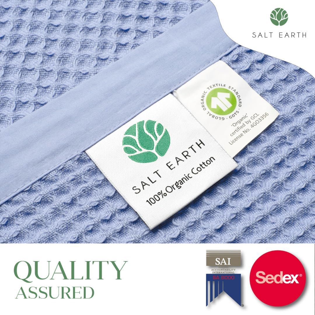 Salt Earth GOTS Certified 100% Organic Cotton Throw Blanket, 108" X 90" Waffle Blankets & Throws for Bed, Throw Blanket for Couch, Modern & Cozy Blanket, All Season Comfy & Soft Blanket(Powder Blue)