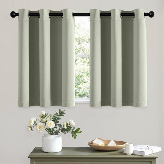 MIULEE Short Curtains for Windows - Sage Green Blackout Half Window Curtains Thermal Insulated Privacy Drapes for Kitchen Bedroom Bathroom Grommet Top Small Basement Tiers W40 x L36 Inch 2 Panels