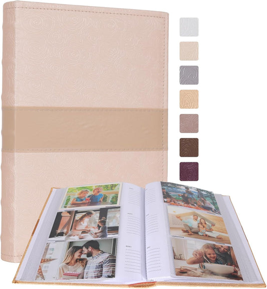 RECUTMS Photo Album with Writing Space 4x6 300 Pockets Photo Book,Leather Cover Picture Album with Memo Areas for Wedding Anniversary Family Baby Couple Valentines Graduation Travel (Beige)