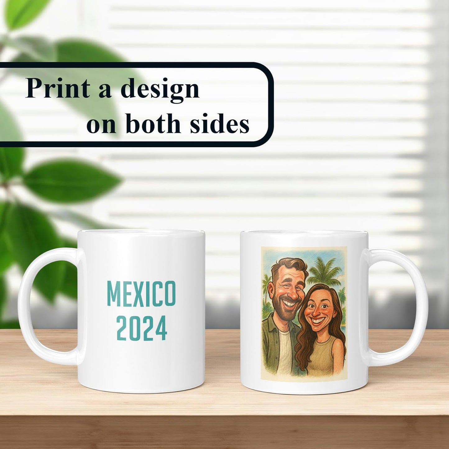 Personalized Coffee Mug, Custom Photo Caricature Gift, Funny Customized Coffee Gift for Men & Women, Custom Mugs with Pictures, White 11oz Customized Fathers Day Mug