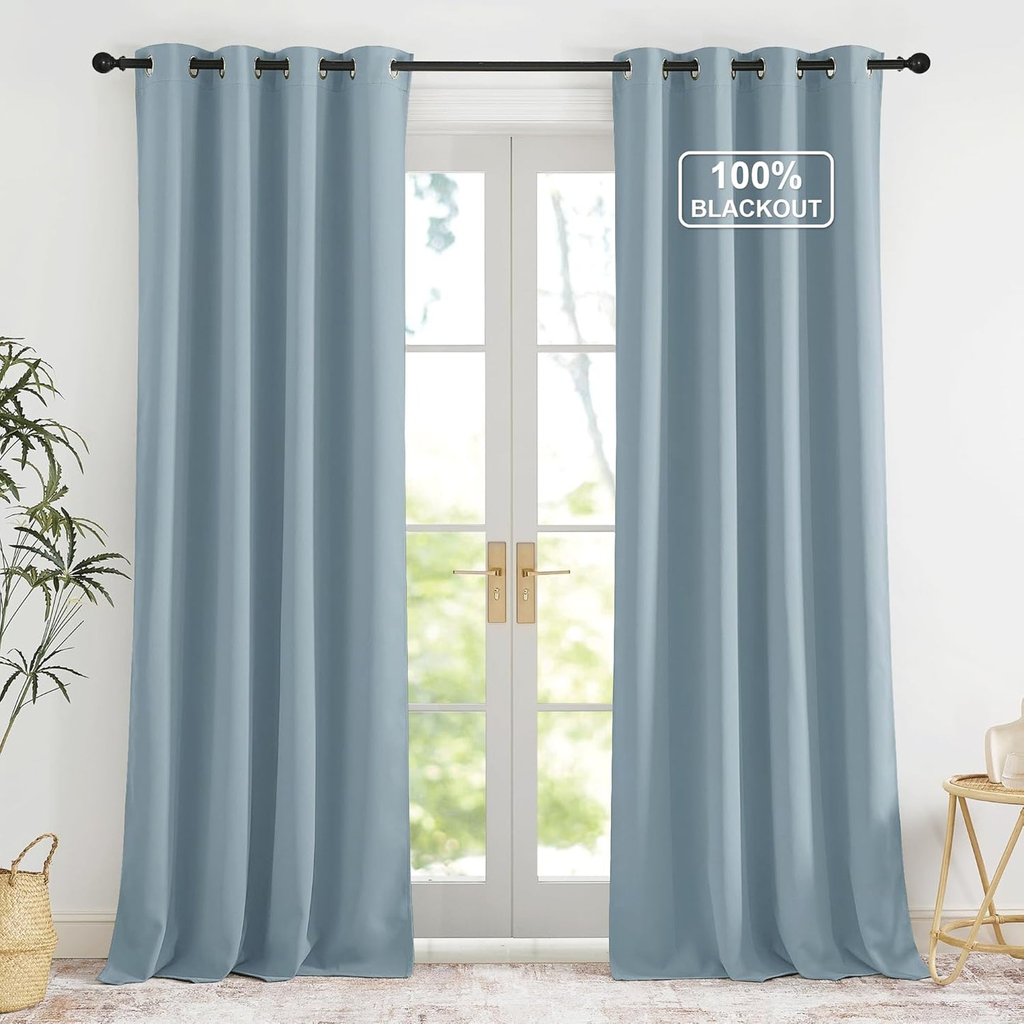 NICETOWN Plylux Blackout Curtains for Sliding Door - 52 by 95 inches Long, 2 Pieces, Blocking Sunlight Window Treatment Modern Thermal Insulated Grommet Curtain Panels for Dining Room, Greyish Blue
