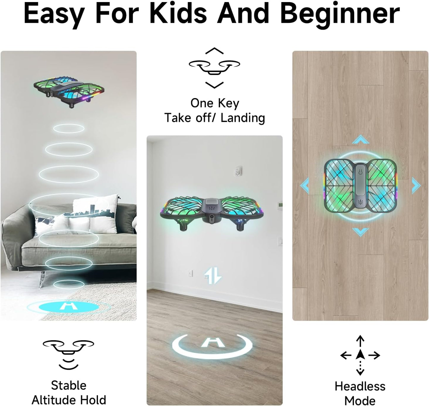 UranHub Drones for Kids 8-12, RC Drone with 720P HD FPV Camera,5 Lighting Modes/2 Batteries/3D Flip/3-Speed/Propeller Protection Cover, Cool Toys Gift for Kids and Beginners(Dark Brown)