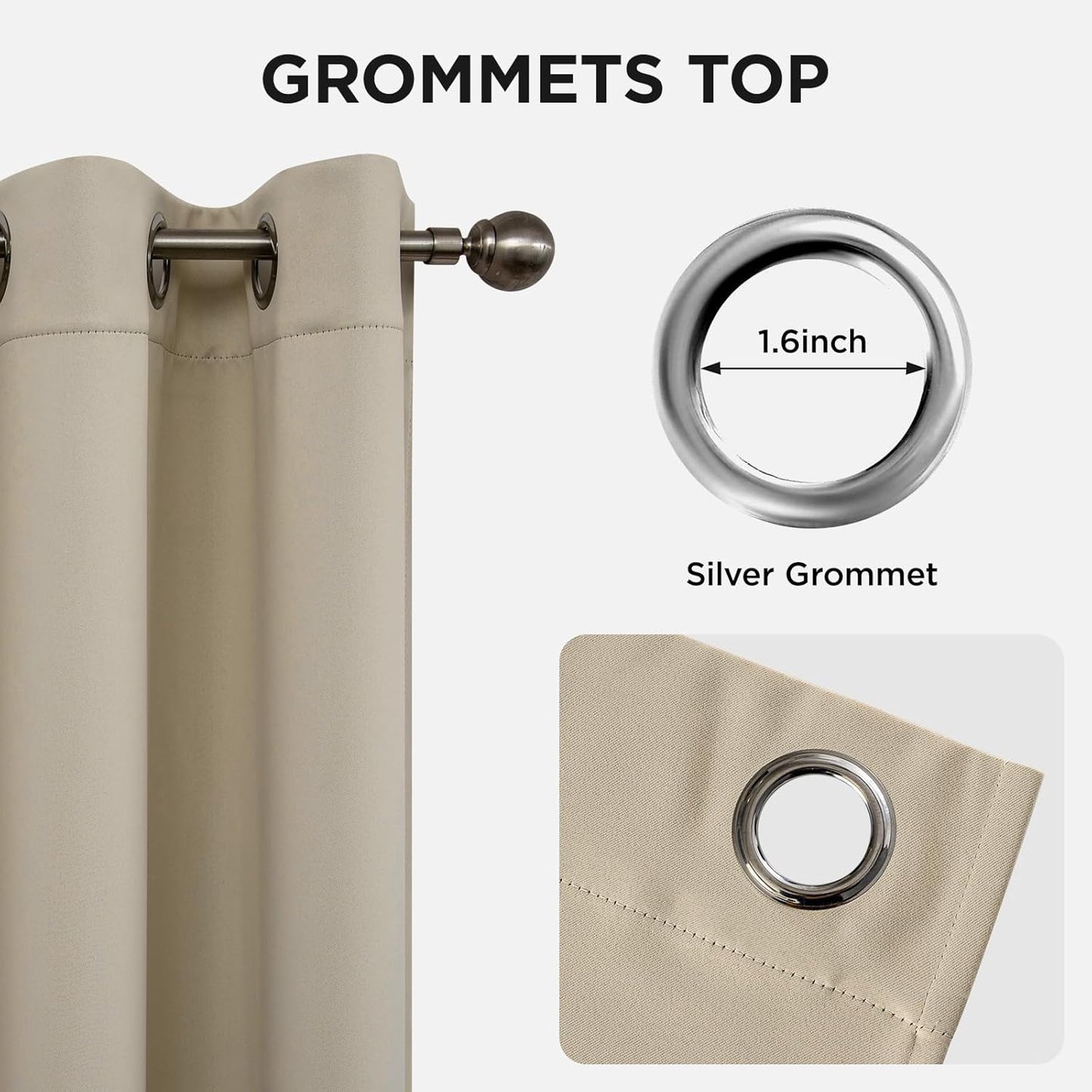 Joydeco Blackout Curtains 95 Inches Long 1 Panel, Thermal Insulated Long Curtains& Drapes 1 Piece, Room Darkening Grommet Drapes for Living Room Bedroom Window (W70 x L95 Inch, Light Beige)