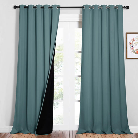 NICETOWN Full Shading Cold Blocking Curtains for Windows, Super Heavy-Duty Black Lined Blackout Curtains for Bedroom, Privacy Assured Window Treatment (Aqua, Pack of 2, 62 inches W x 95 inches L)