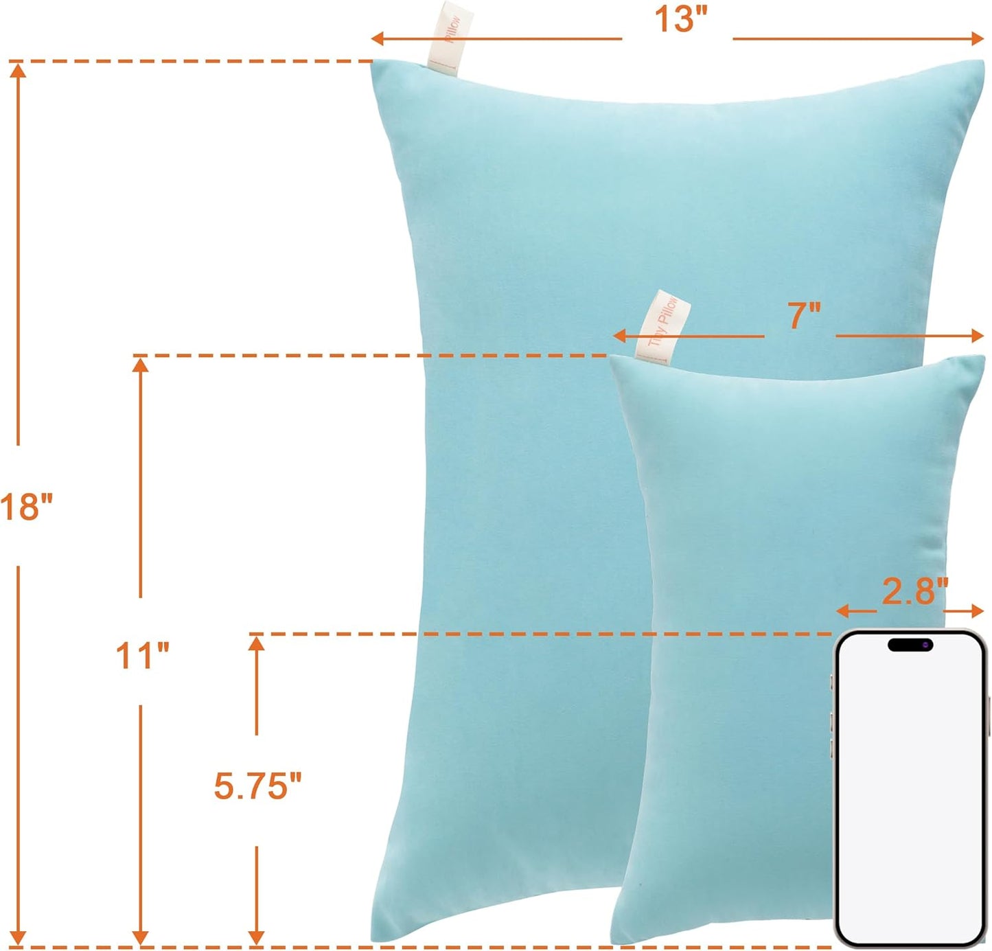 NTBAY Tiny Pillows, Down Alternative 7"x11" Microfiber Mini Pillow for Travel, Pets, Soft Machine Washable Small Pillows for Neck, Wrist, Lumbar and Knee, Aqua