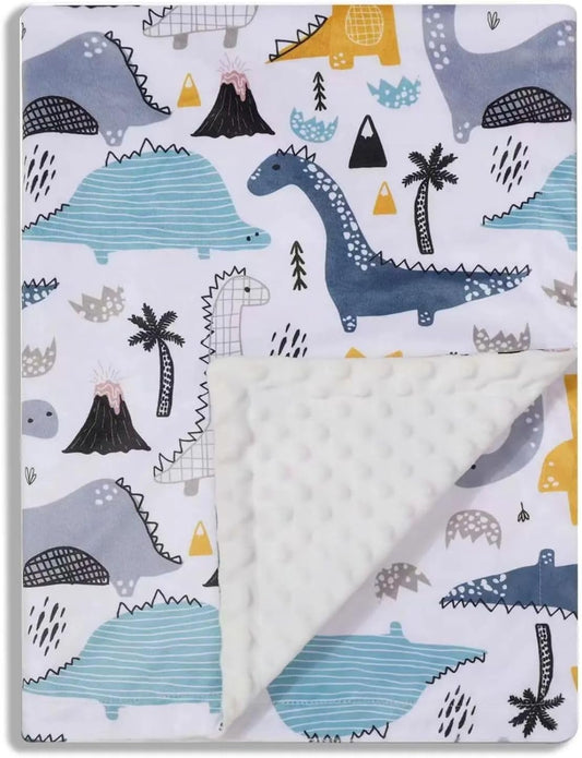 Baby Blanket for Boys Girls Soft Minky with Double Layer Dotted Backing, Color Dinosaurs Printed 30 x 40 Inch Receiving Blanket