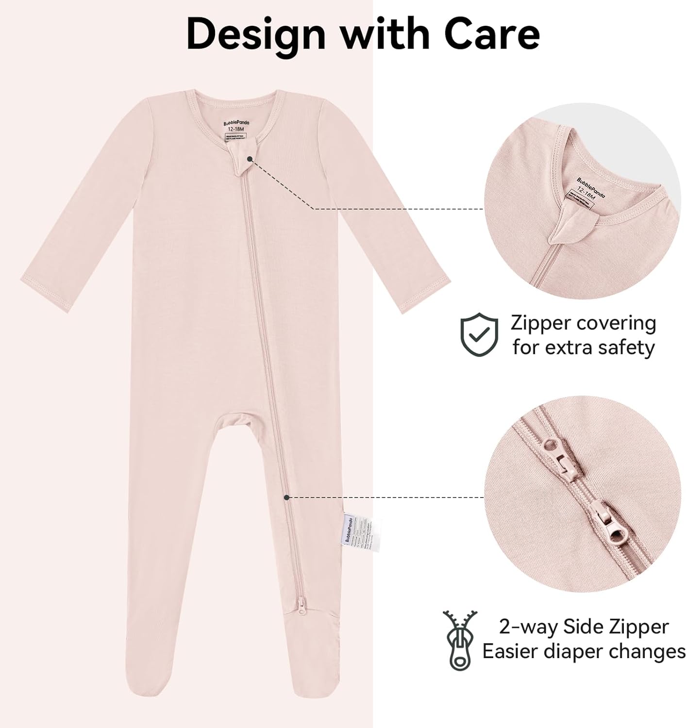 BubblePanda Rayon Made From Bamboo Baby Pajamas Baby Clothes for Boys Girls Unisex Zip-Front Non-Slip Onesie Sleeper