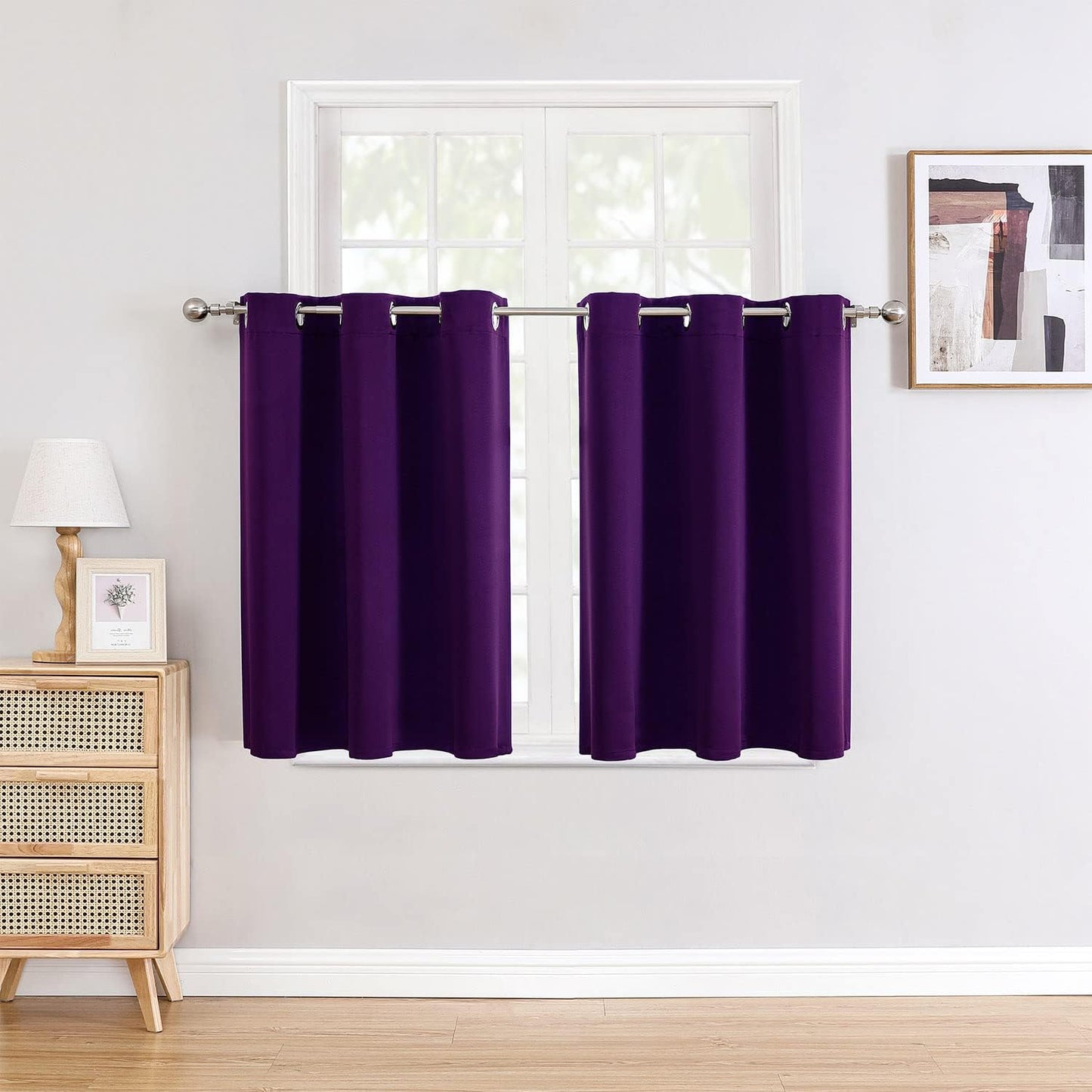 ChrisDowa Small Window Curtains for Kitchen and Bedroom - Grommet Short Thermal Insulated Room Darkening Curtains (2 Panels, Royal Purple, 42 x 36 Inch)