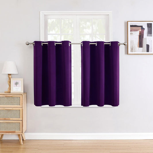 ChrisDowa Small Window Curtains for Kitchen and Bedroom - Grommet Short Thermal Insulated Room Darkening Curtains (2 Panels, Royal Purple, 42 x 36 Inch)