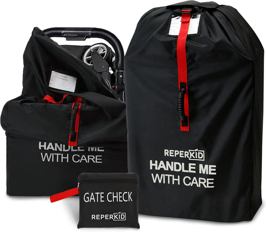 reperkid Medium Stroller Bag for Airplane Travel, Black & Red, 42" H x26 W x13 D, Fits Most Single Strollers Incl. Jogging & Standard Models – Premium Waterproof Cover, Adjustable Shoulder Straps