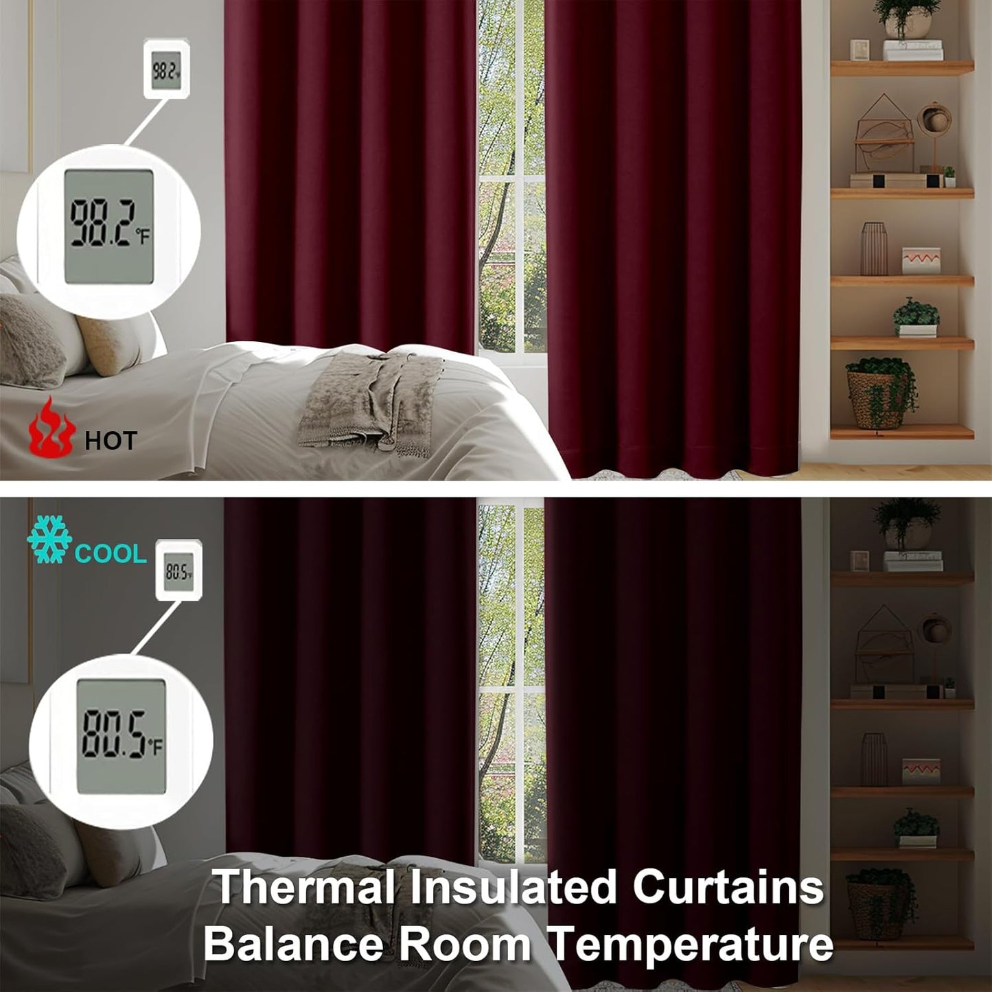 Simplebrand Ava Burgundy Blackout Curtains for Bedroom 84 Inch Length 2 Panels Set, Solid Thermal Insulated Privacy Nursery Window Treatment Curtains Blackout Drapes, W40 x L84 Inch, Burgundy