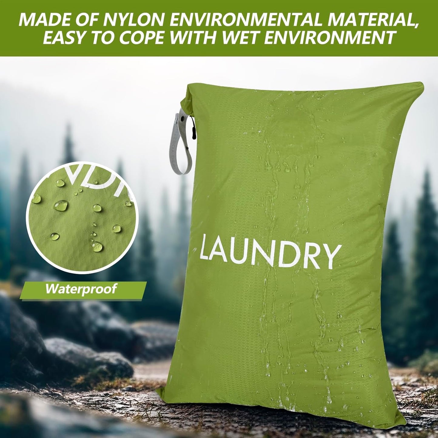 MissBoy Laundry Bag, Nylon Dirty Clothes Storage Bag, Splash-proof Travel Camping Laundry Bags with Zip, Lightweight Foldable Swimming Dry Wet Bag