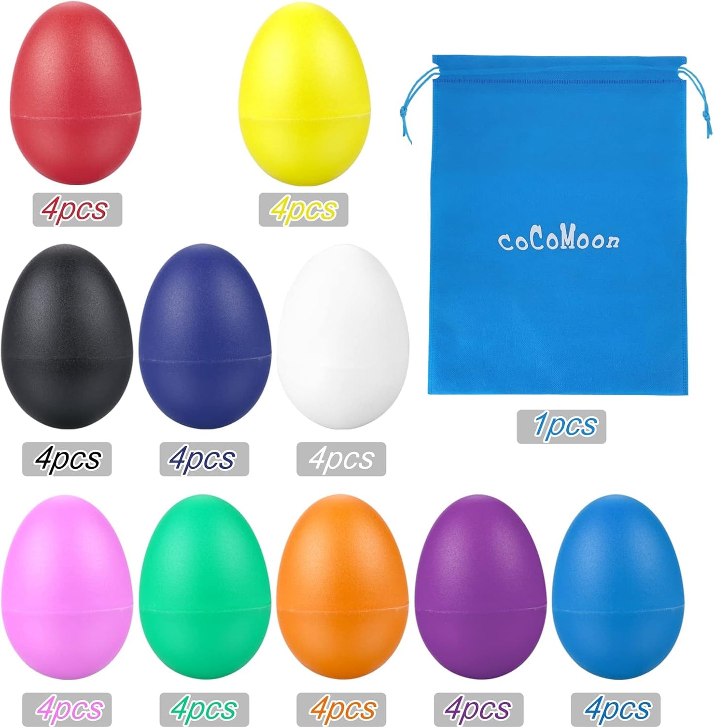 COCOMOON Egg Shakers Musical Instruments for babies-40Pcs Musical Maracas Percussion Instrument (10 Colors) Easter Eggs with a Storage Bag for Music Parties,Toys Music Learning DIY Painting