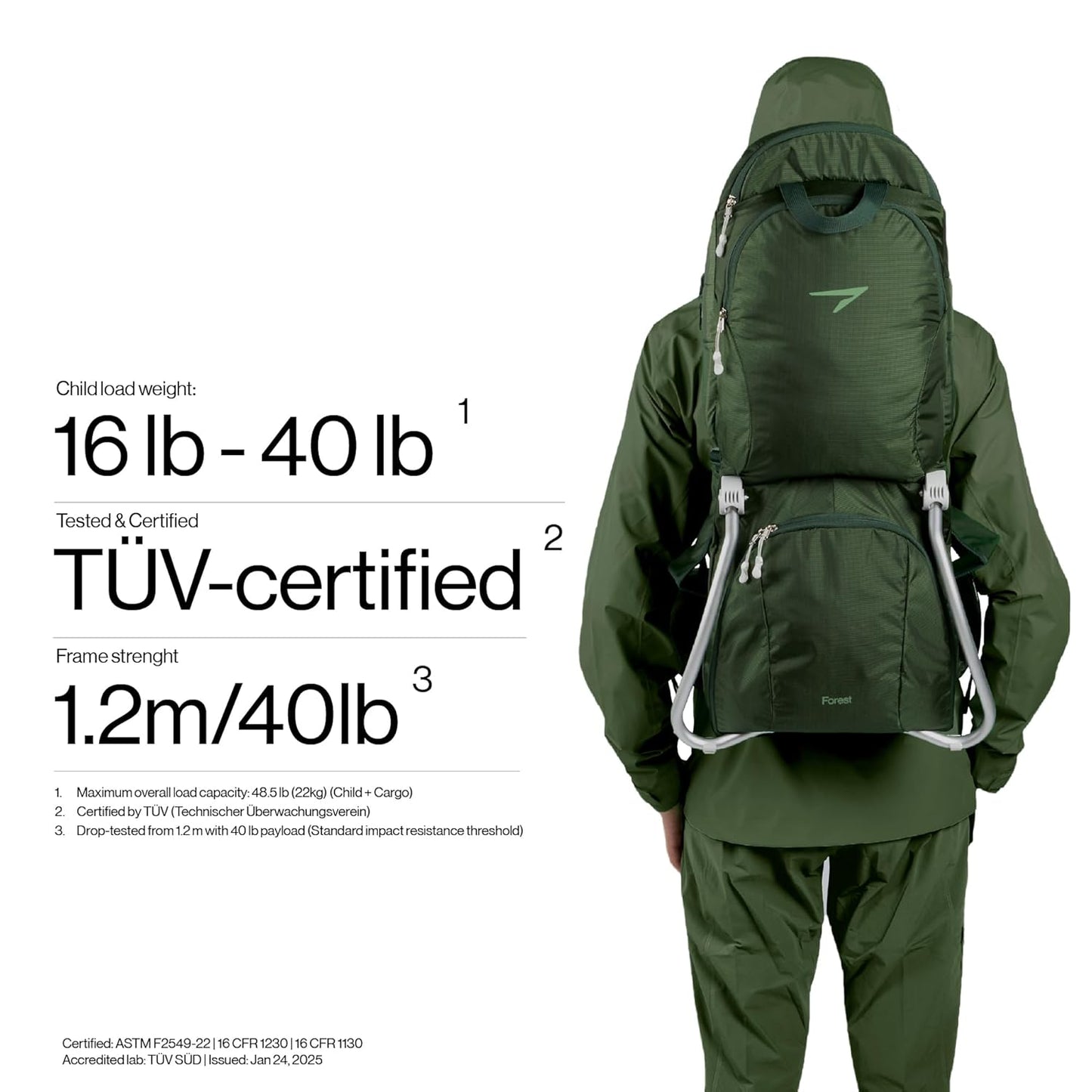 Vandra™ Forest - Scandinavian Hiking Baby Carrier Backpack - Gravity Lock™ Hard-Shell Frame - Nest Child Carrier for Toddler & Kids - Dust Bag, Alu Tag & More Included