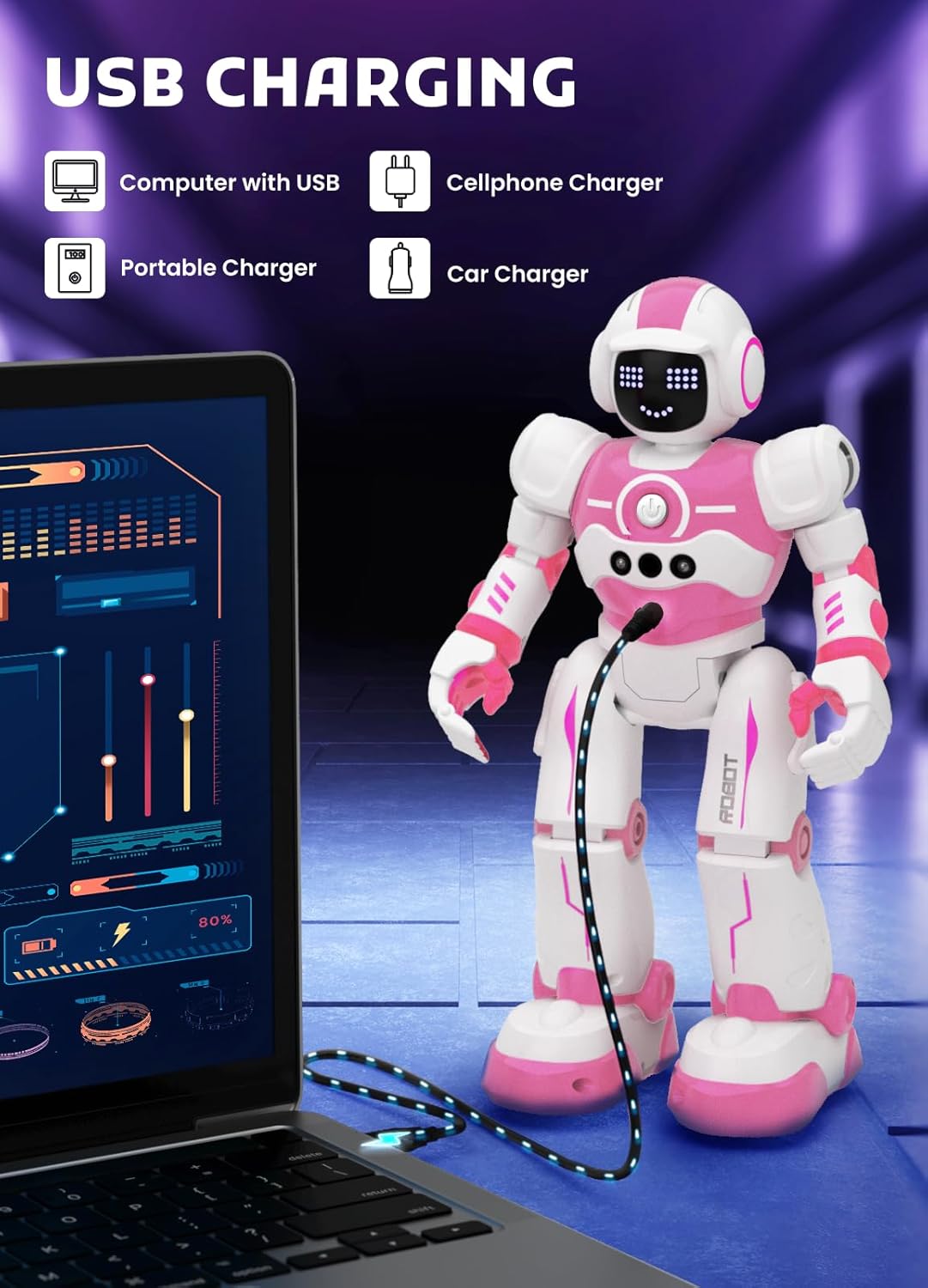 Robot Toys for Kids,Programmable Remote Control Smart Walking Dancing Robot Toy with Gesture & Sensing for Age 4 5 6 7 8 9 10 Year Old Boys for Birthday Present,Pink