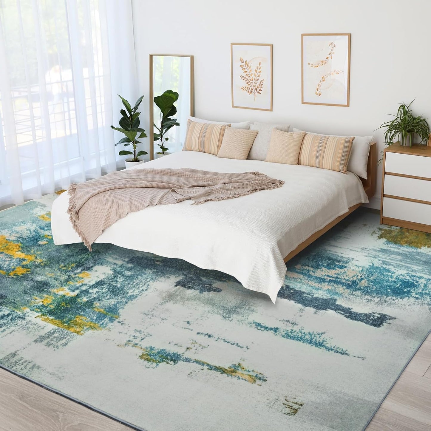 Kelarea 6x9 Area Rugs for Living Room, Washable Abstract Non-Slip Large Rug Stain Resistant Blue Carpet, Low Pile Soft Indoor Rug for Bedroom, Dining Room, Nursery, Kitchen, Home Office