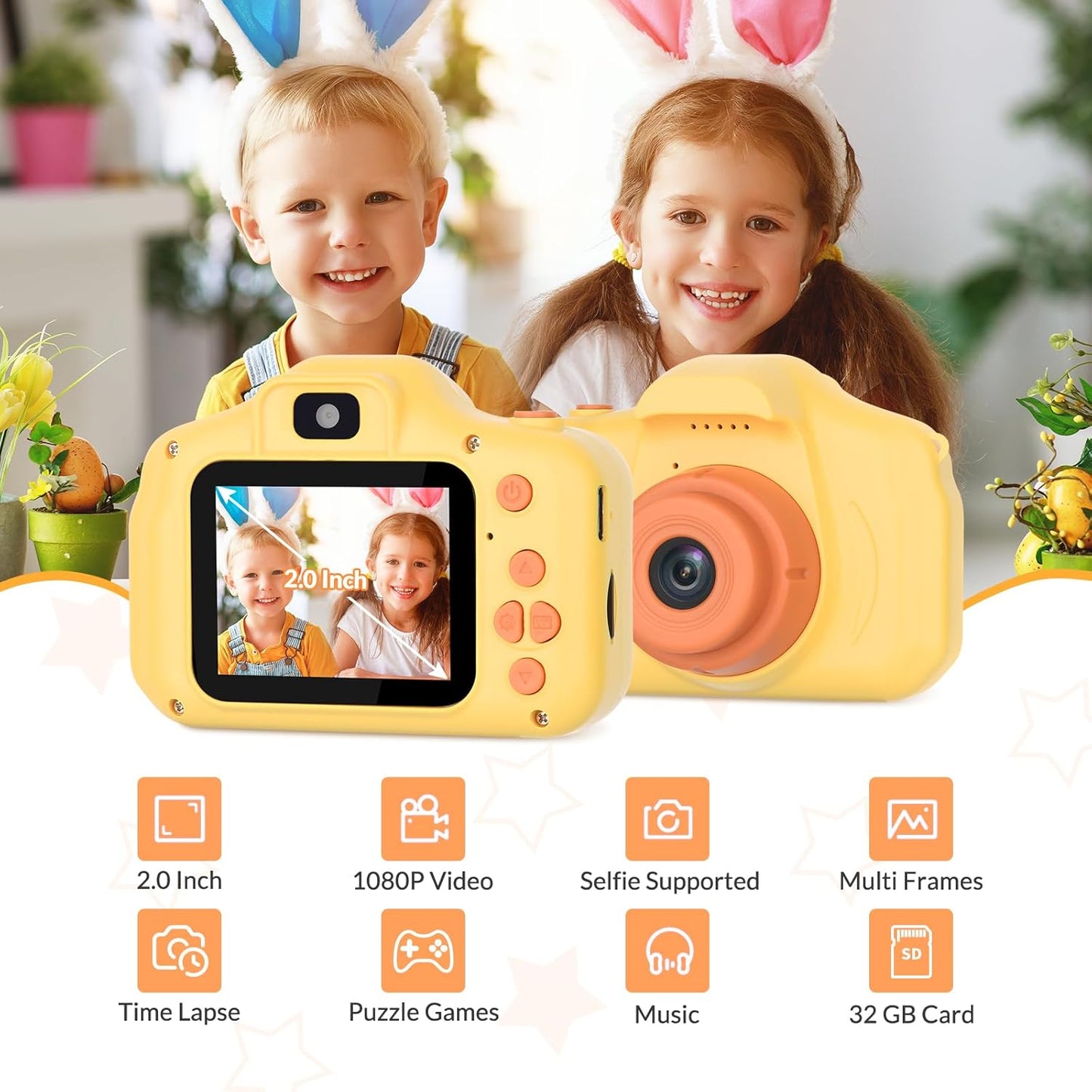 Mafiti Kids Camera,26MP HD Mini Selfie Digital Camera for Kids,Toddler Camera1080P Video,Outdoor Toy for Holiday,Birthday Xmas Gift for 3-8 Years Old Girl Boy (Orange)