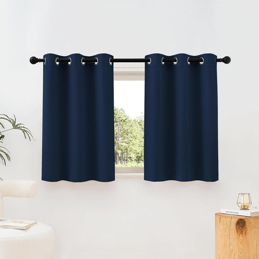 NICETOWN Room Darkening Curtains Blackout 40 inch Curtains for Kitchen, Navy Blue Grommet Solid Window Treatments Sound Reducing for Bedroom, 2 Panels, W37 x L40, 2 Panels