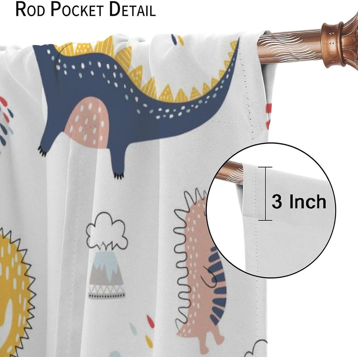 Cartoon Dinosaur Curtains for Kids Boys Girls Home Decor Colorful Cute Dino Animals Print Pattern Rod Pocket Blackout Window Drapes for Nursery Baby Bedroom Playroom W21xL63in 2 Panels