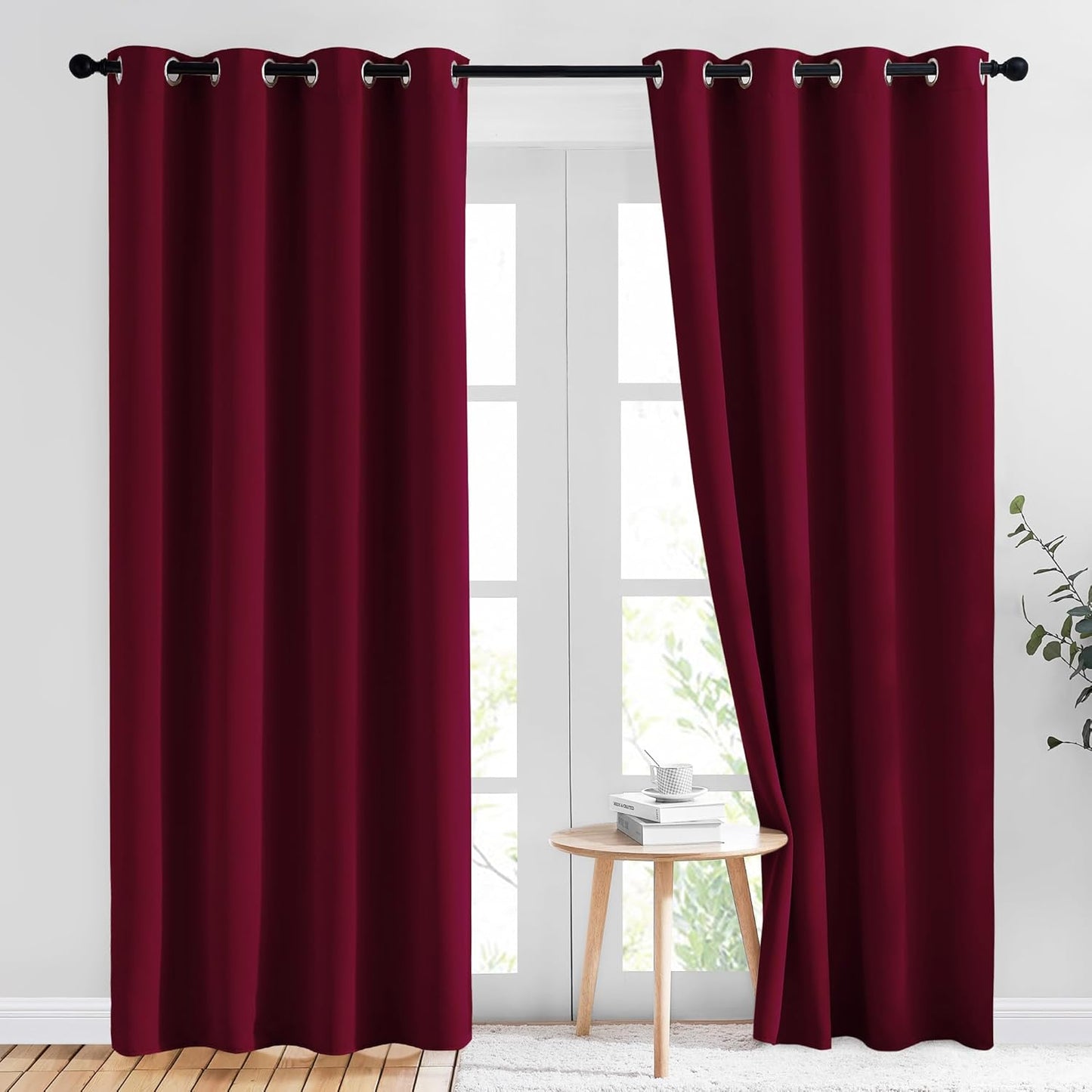 NICETOWN 84 inches Bedroom Curtains Panels - Functional Blackout Curtains/Panels for Bedroom, Thermal Insulated, Privacy Assured (Set of 2, 52 x 84 inches, Wine Red)