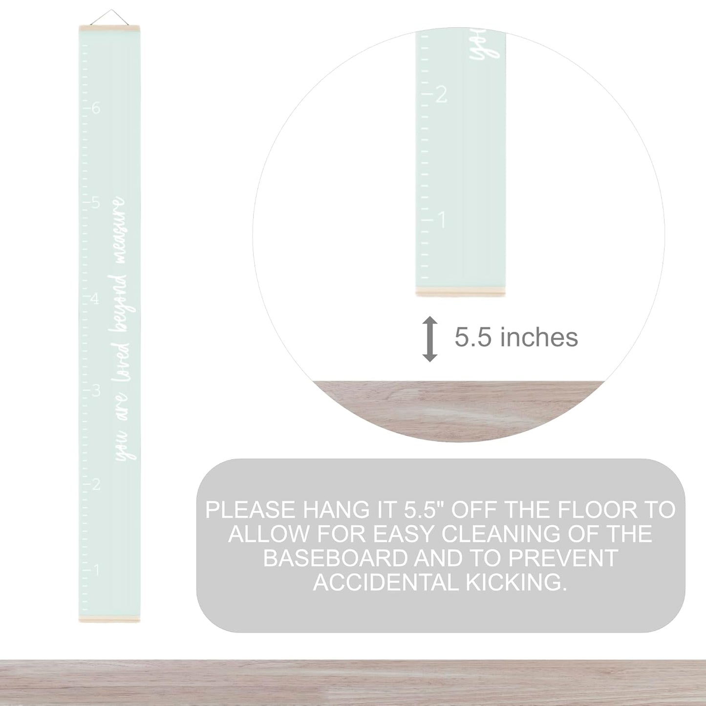 Morxy Canvas Growth Chart for Kids - Unisex Kids Room Wall Decor - Measuring Height Chart- Wall Tape with Height Chart for Kids (Canvas Loved Beyond Measure, Mint Green)