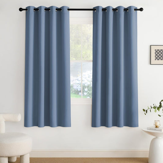 NICETOWN Stone Blue Blackout Curtains 72 inch Long, Thermal Insulated Grommet Privacy Energy Saving Shades for Bedroom, Living Room, Bathroom, Laundry, Patio, Closet, 2 Panels, W52 x L72