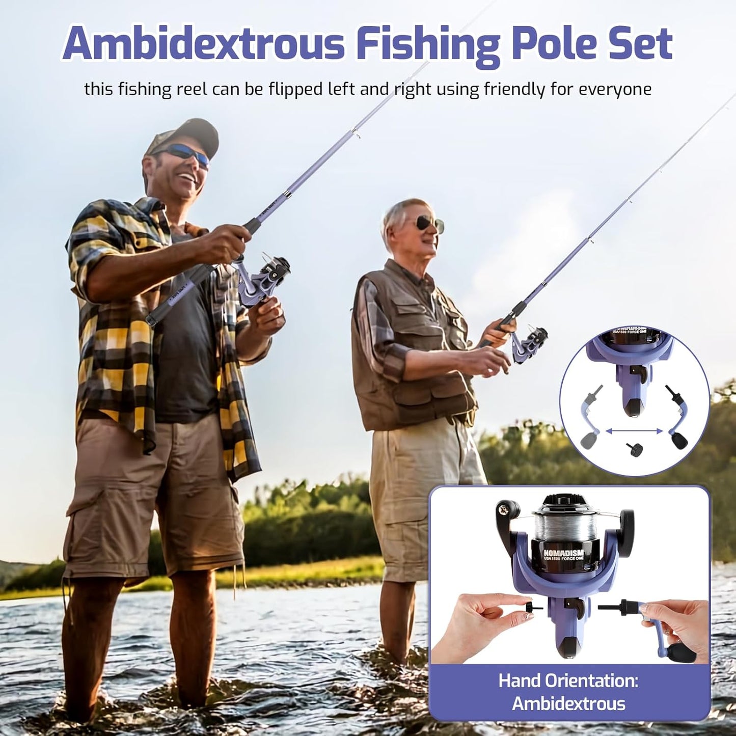 Kids Fishing Pole Set, Portable Telescopic Fishing Rod and Reel Combo for for Boys Girls Youth Toddle Fishing Pole - with Spincast Fish Reel Tackle Box Fish Lures Fishing Lines【Ambidextrous】