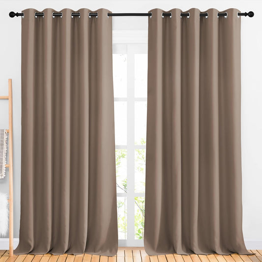 NICETOWN Bedroom Blackout 110 inch Curtains for Sliding Glass Door, Grommet Thermal Insulated Solid Window Treatments Sound Reducing for Living Room, W66 x L110, Cappuccino, Set of 2