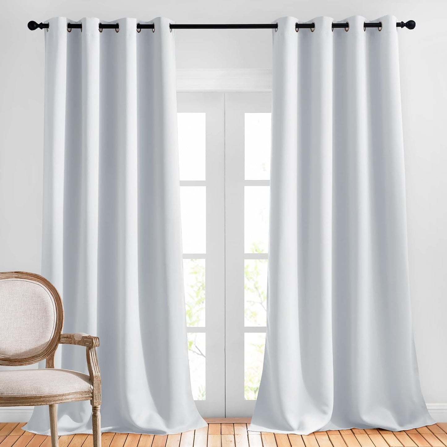 NICETOWN Blackout Living Room Curtains Greyish White - Home Fashion Ring Top Thermal Insulated Darkening Curtains for Bedroom/Living Room (2 Panels, W52 x L90, Greyish White)