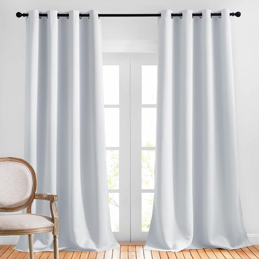 NICETOWN Room Darkening 108 inches Long Curtains for Living Room - Ring Top Thermal Insulated Sound Reducing Window Treatment Drapes for Nursery/Bedroom, W52 x L108, 2 Panels, Greyish White