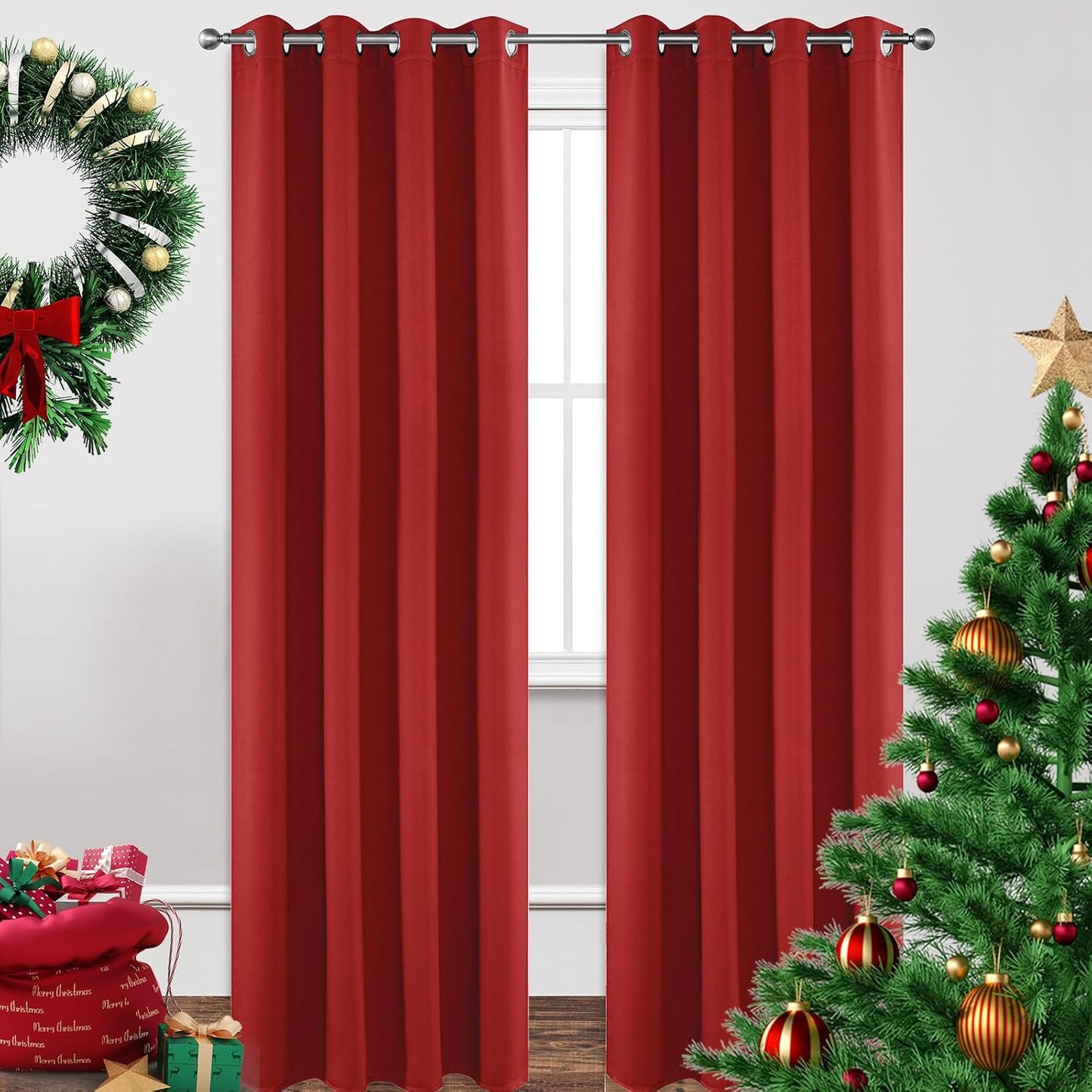 Joydeco Blackout Curtains 108 Inch Length 2 Panels Set, Thermal Insulated Long Curtains& Drapes 2 Burg, Room Darkening Grommet Drapes for Living Room Bedroom Window (W52 x L108 Inch, Red)