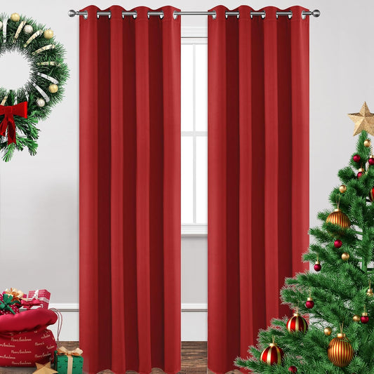 Joydeco Blackout Curtains 108 Inch Length 2 Panels Set, Thermal Insulated Long Curtains& Drapes 2 Burg, Room Darkening Grommet Drapes for Living Room Bedroom Window (W52 x L108 Inch, Red)