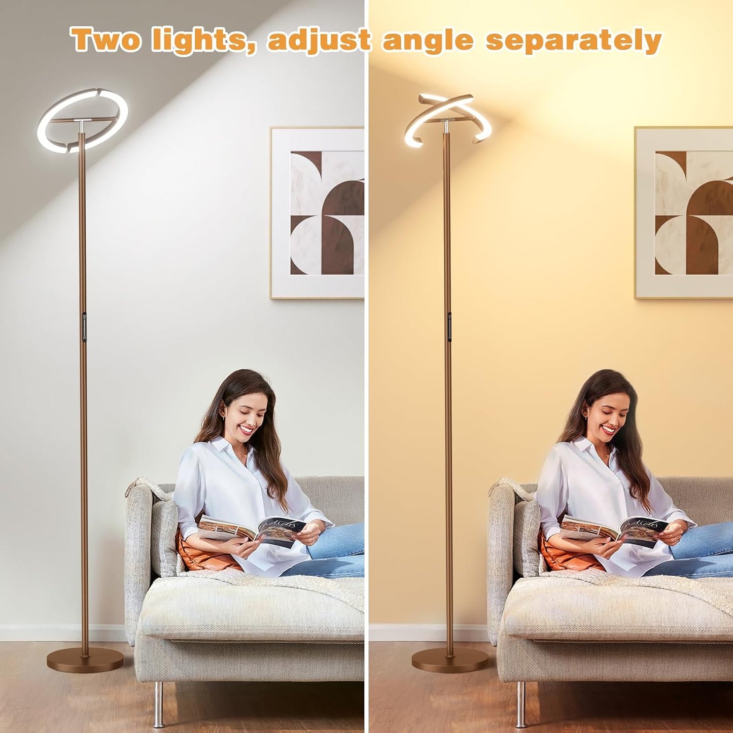 Floor Lamps for Living Room, 40W/2400LM LED Floor Lamp with Touch & Remote Control, 70" Tall Standing Lamp Stepless Dimmable, Modern Torchiere Corner Lamp for Bedroom, Office - Brown
