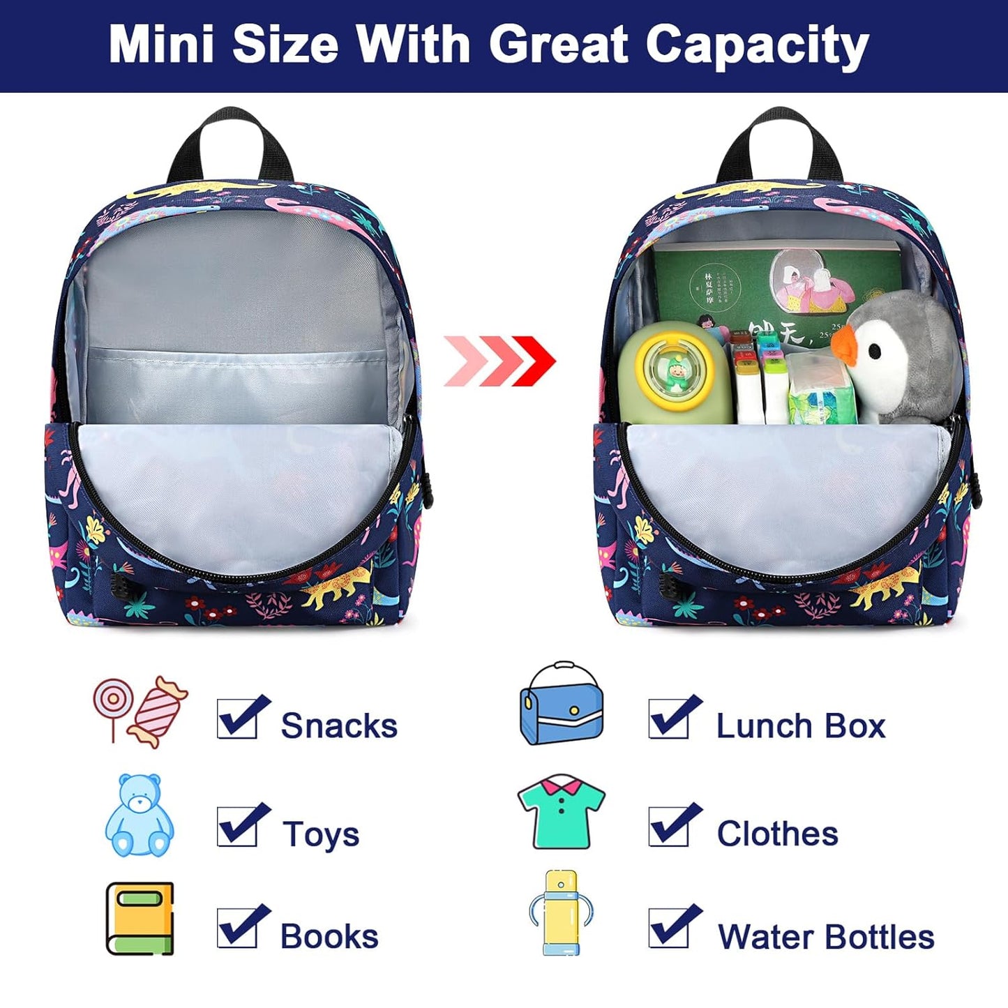 Accmor Toddler Backpack Leash with Anti Lost Wrist Link, Cute Mini Child Walking Harnesses Keep Kids Close Back Pack Rope Tether Rein for Baby Boys (Navy Blue/Dinosaur)