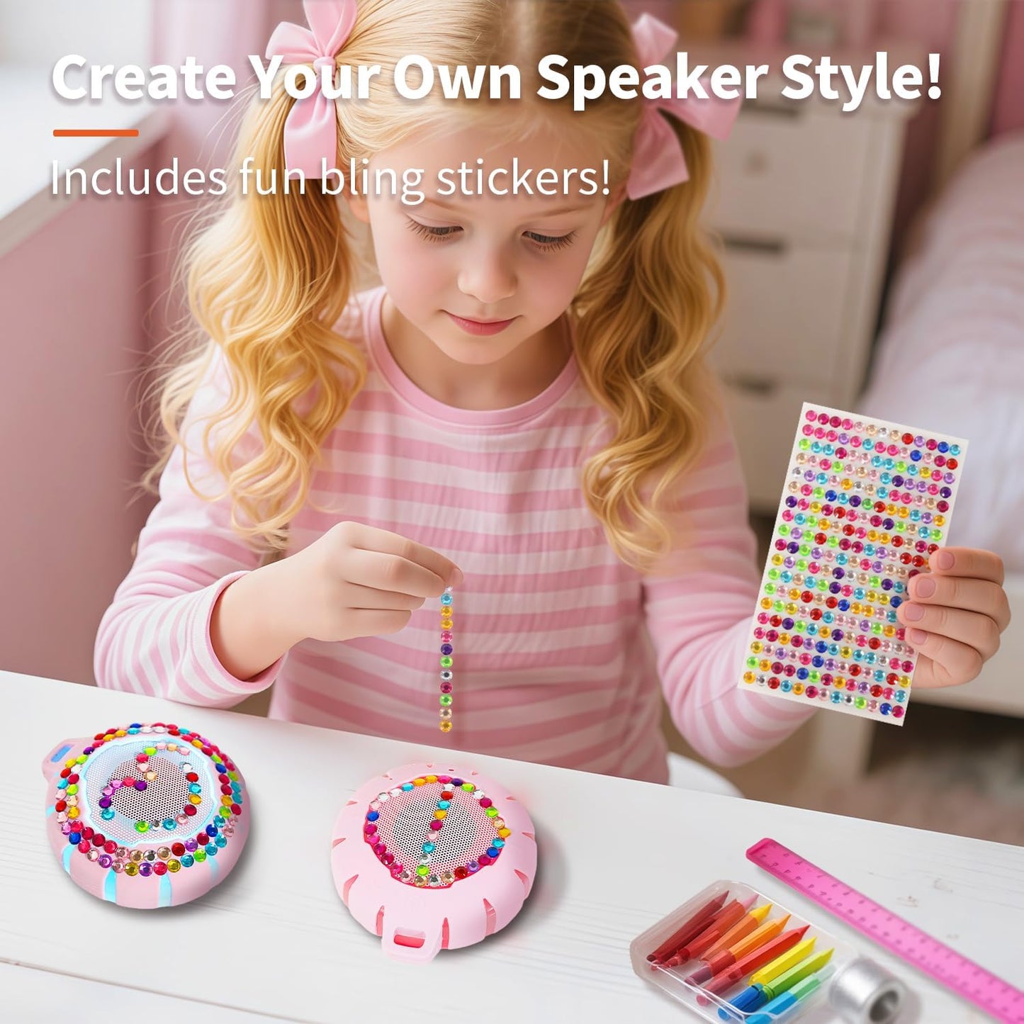 HEYSONG Bluetooth Shower Speaker + DIY Diamond Stickers – Great Gift for Girls