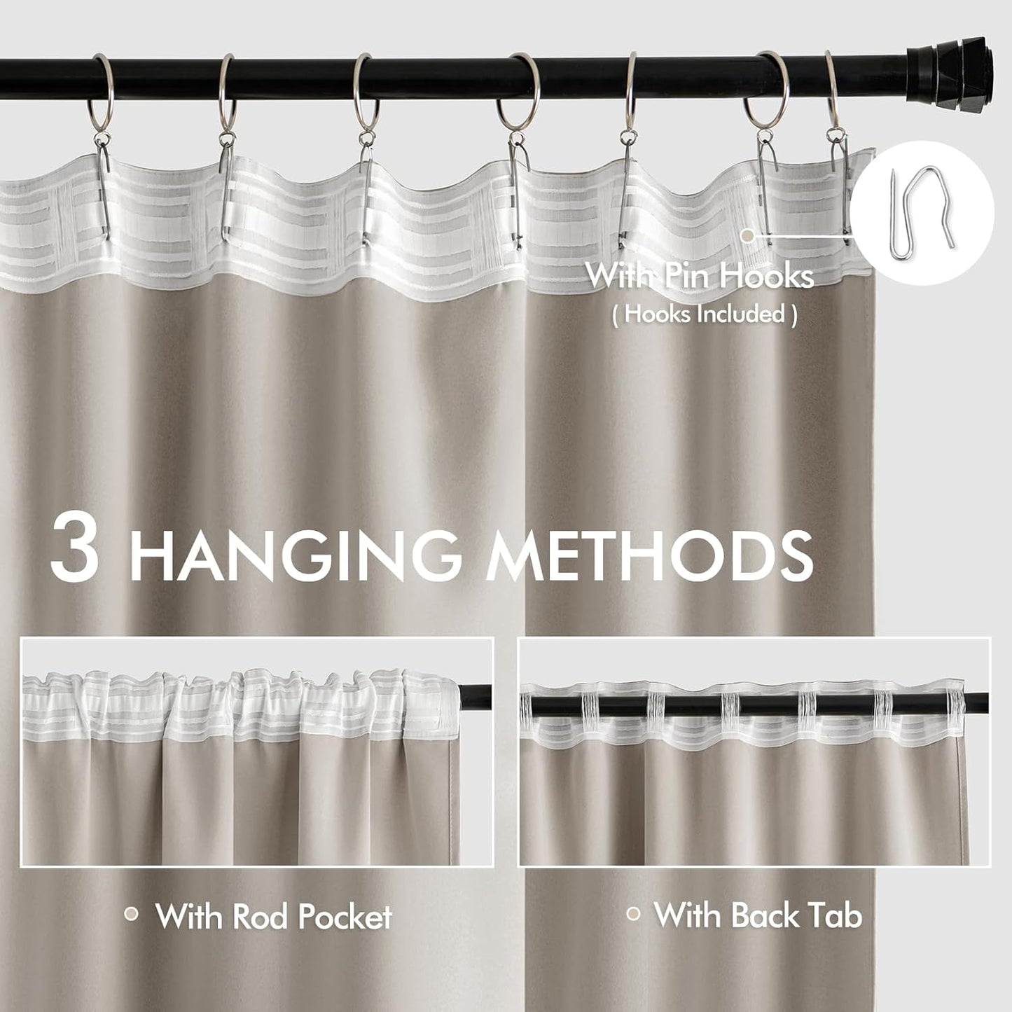 MIULEE Natural Back Tab Blackout Curtains 84 Inch Length 2 Panels Set for Living Room Bedroom Privacy, Rod Pocket/Pinch Pleat Thermal Insulated Room Darkening Pleated Light Blocking Drapes