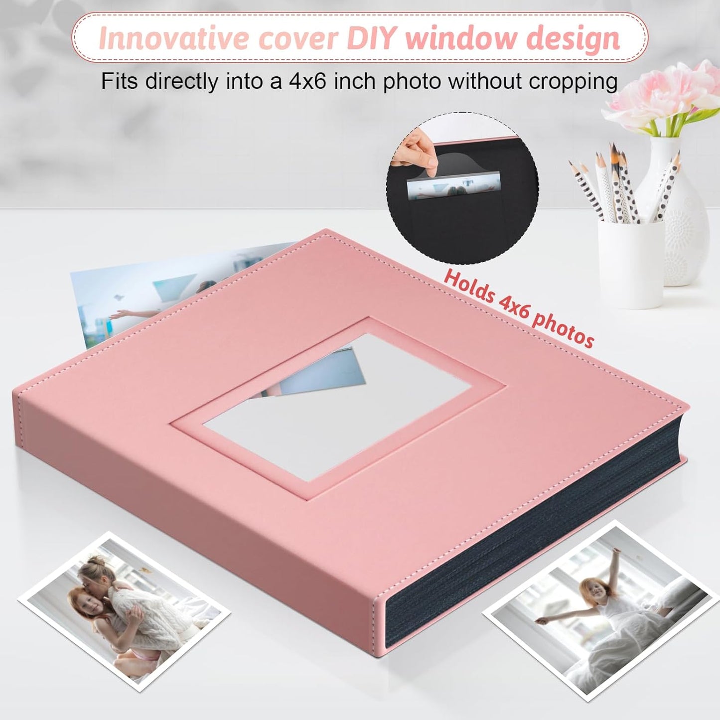 Popotop Photo Album 4x6 300 Pockets with Leather Hardcover Cover, Small Photo Album Holder Book with 50Pcs Pages for Family Travel Wedding Baby Gifts